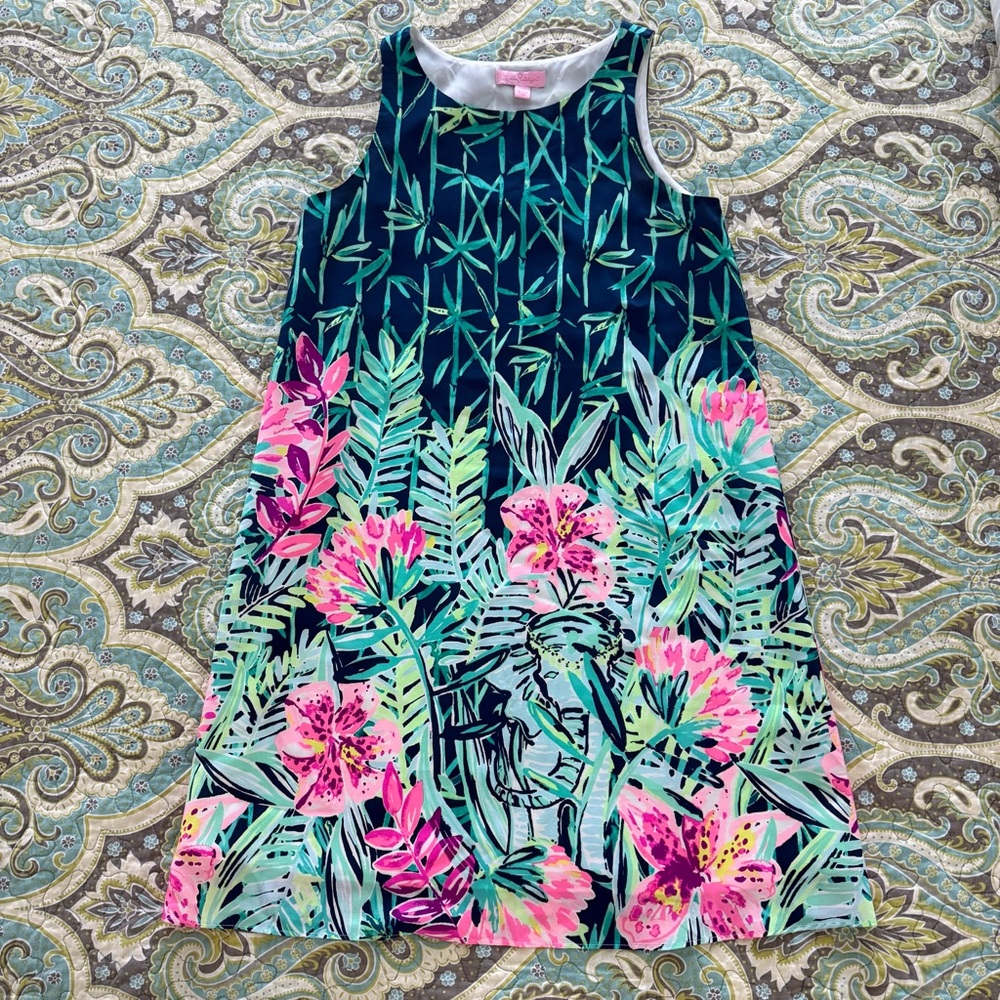 Lilly Pulitzer Jackie Silk Shift Dress Womens XXS Navy Pink Slathouse Soirée